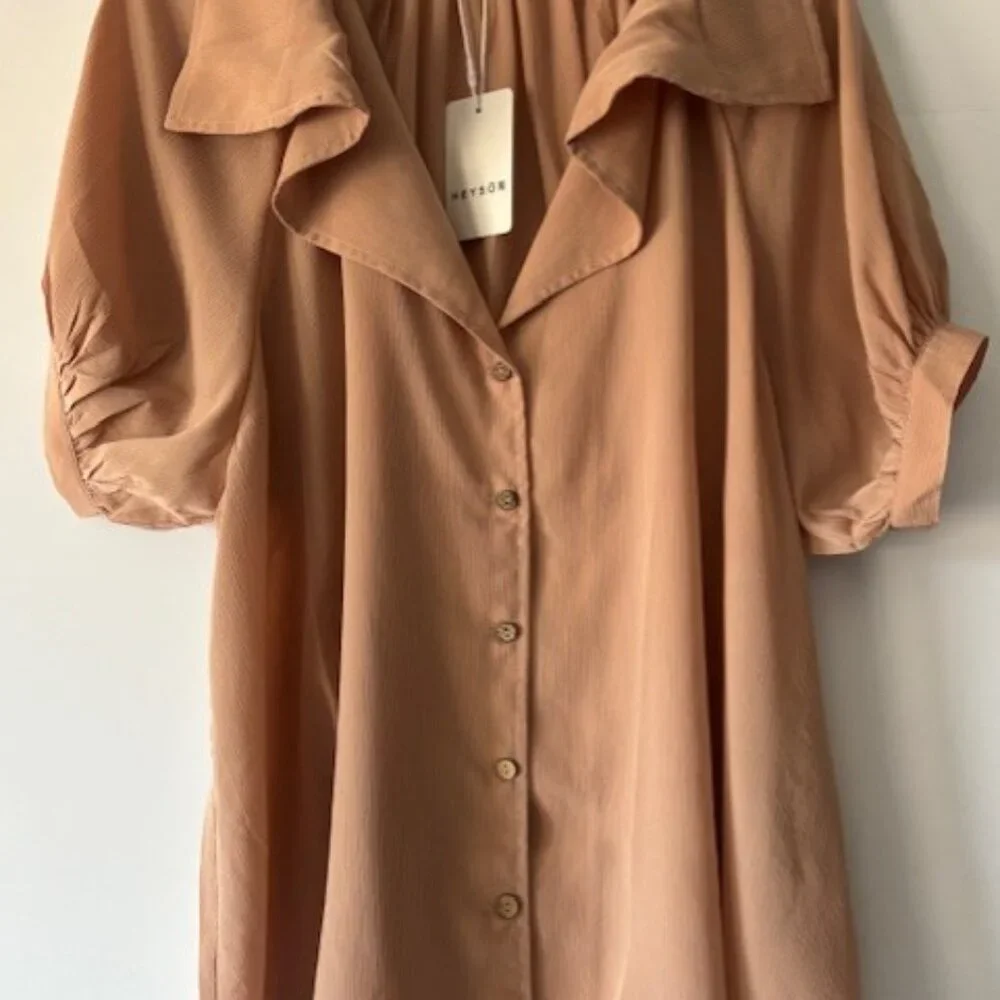 HeySon Blouse L Blush Peach Puff Sleeves Feminine Romantic Shabby Chic Flow NWT - Picture 6 of 8